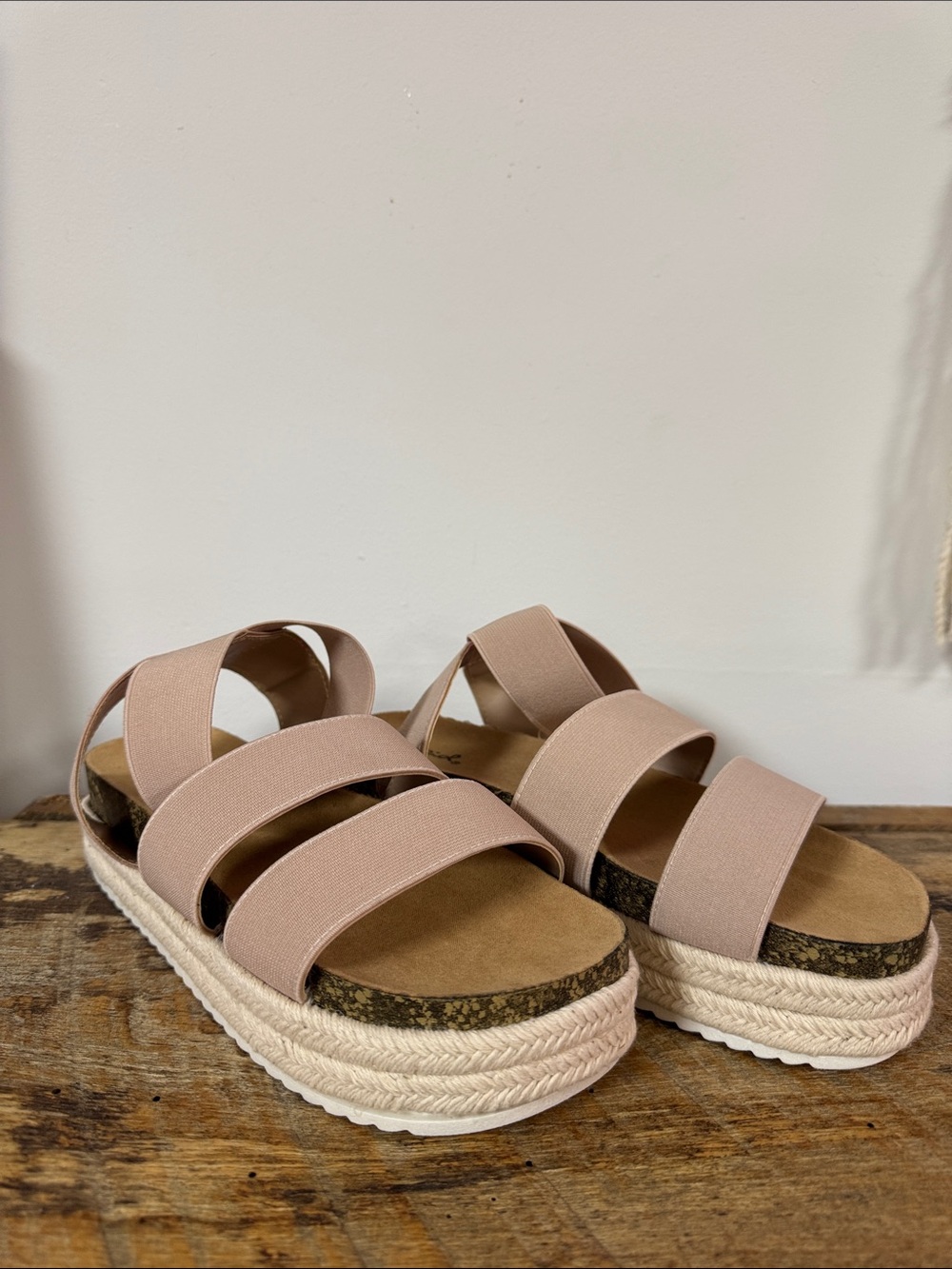 Qupid Blush Pink Triple-Strap Espadrille Platform Sandals